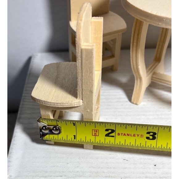 Miniature Wooden Round Table & 4 Chairs Set For Dollhouse Unfinished - Picture 5 of 12